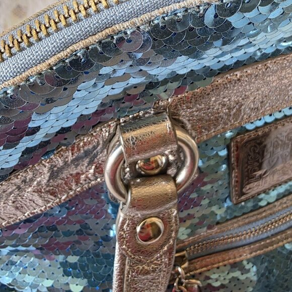 Coach POPPY Y2K Limited Edition Turquoise Silver Sequin Tote Bag Rare - Picture 14 of 16